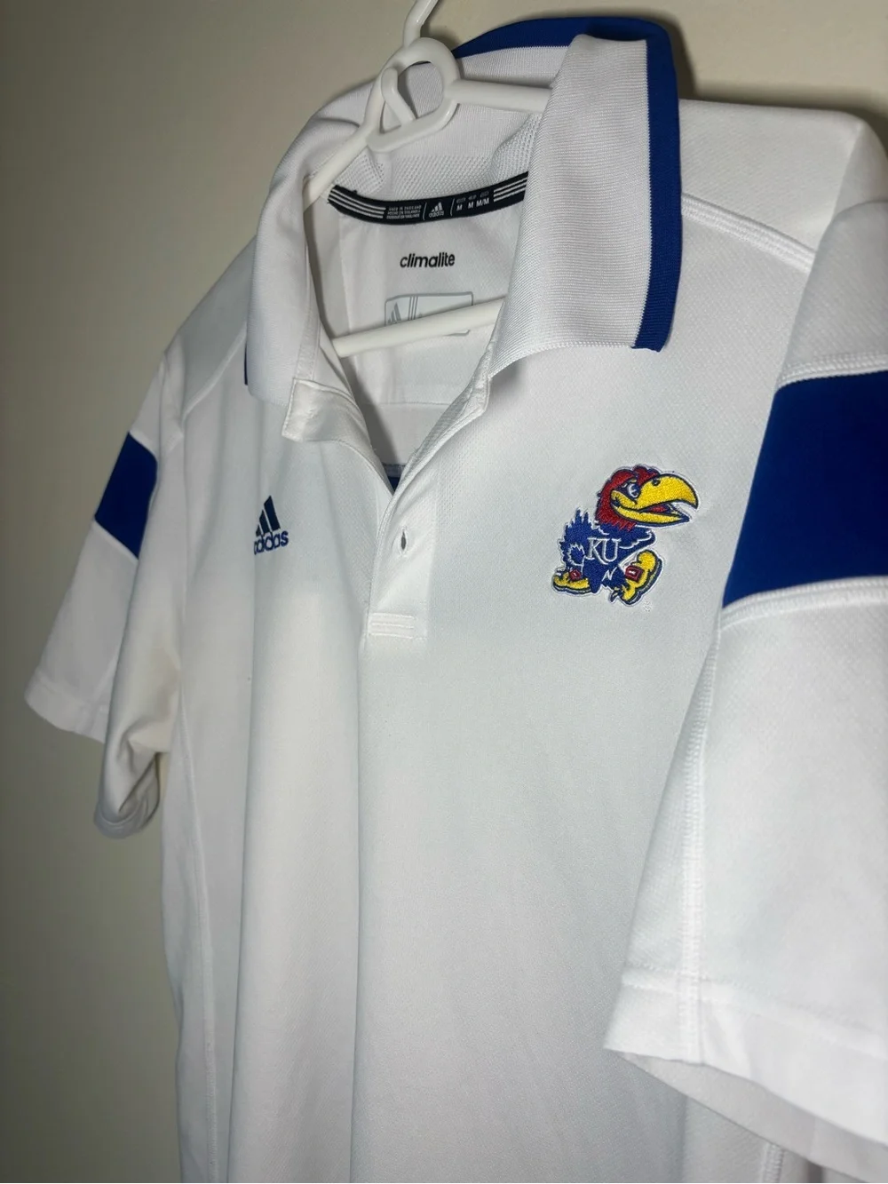 adidas White & Royal Blue Kansas Jayhawks Polo